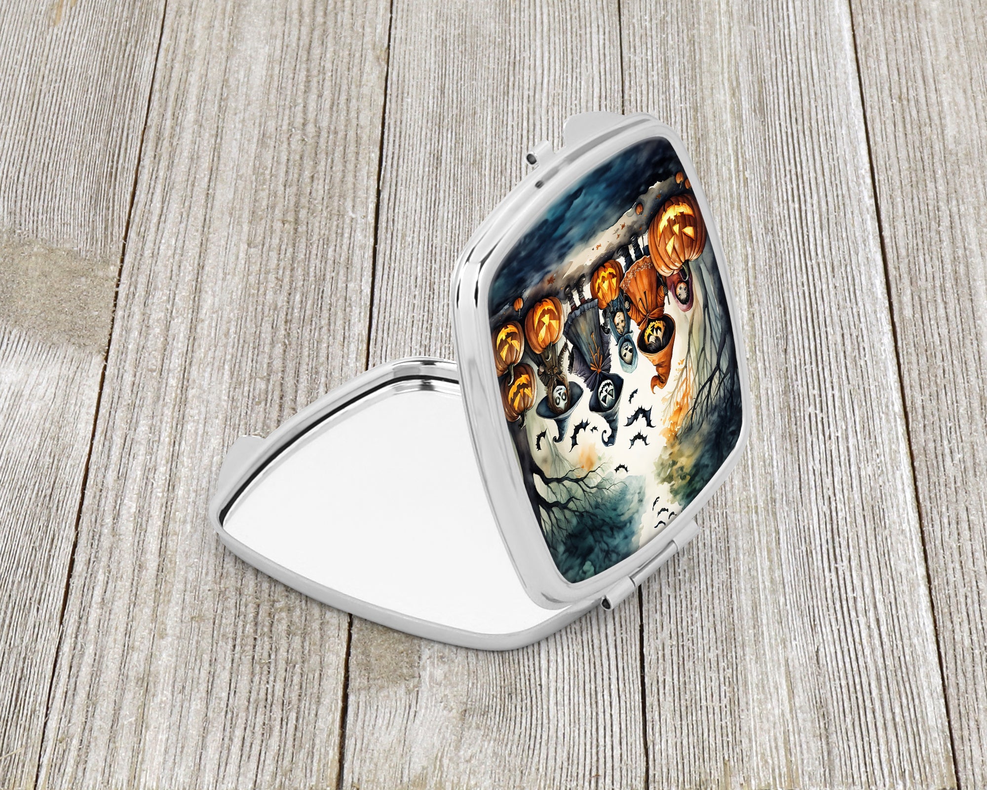 Trick or Treaters Spooky Halloween Compact Mirror Decorative Travel Makeup Mirror for Women Girls Gifts Pocket Makeup Mirror Folding Handheld