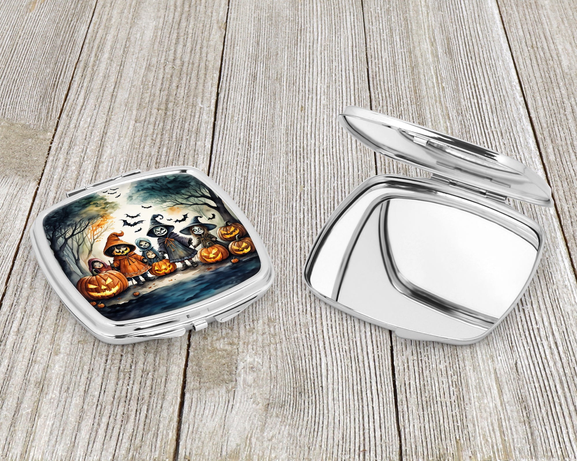 Trick or Treaters Spooky Halloween Compact Mirror Decorative Travel Makeup Mirror for Women Girls Gifts Pocket Makeup Mirror Folding Handheld