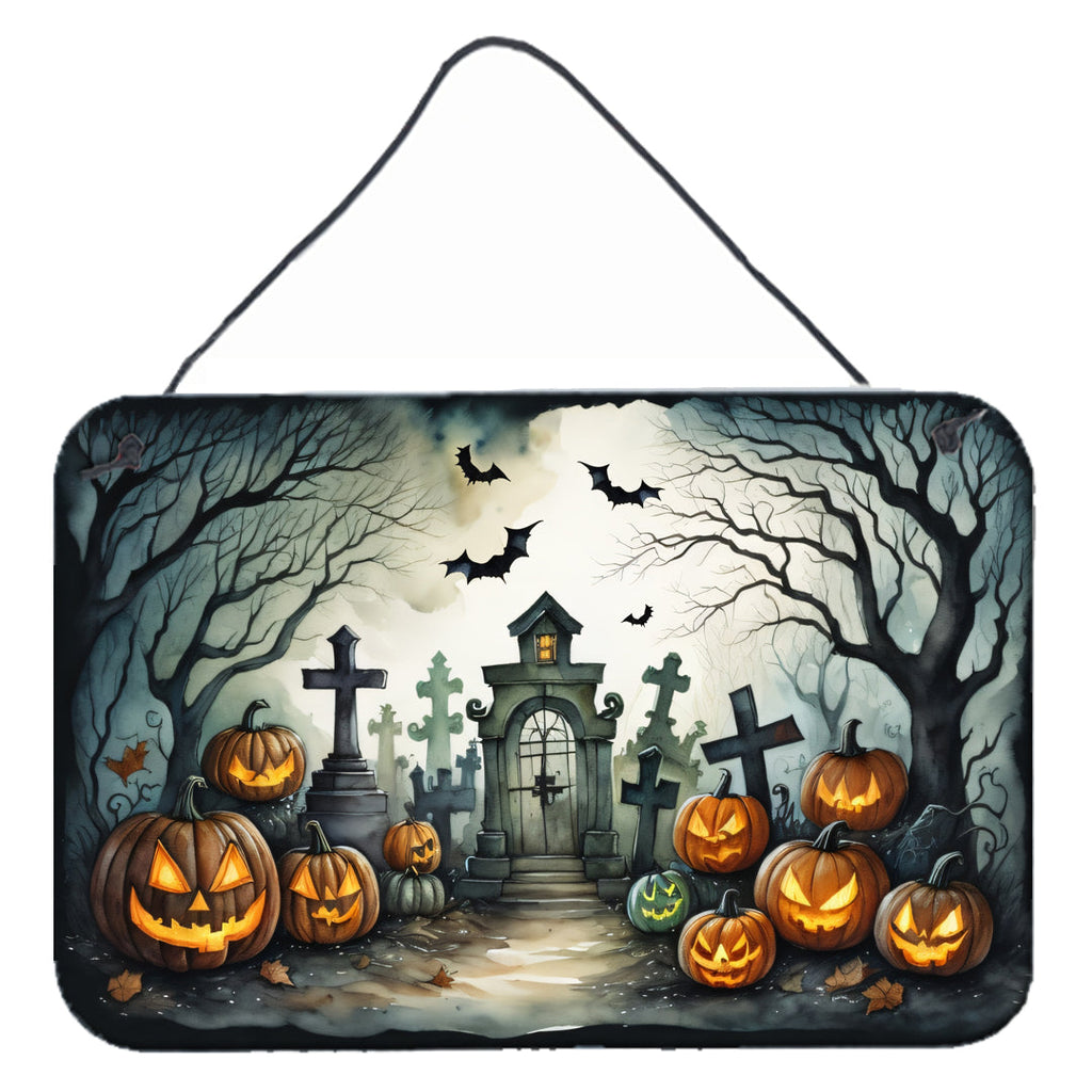 Graveyard Spooky Halloween Wall or Door Hanging Prints Aluminum Metal Sign Kitchen Wall Bar Bathroom Plaque Home Decor, 8HX12W, Multicolor
