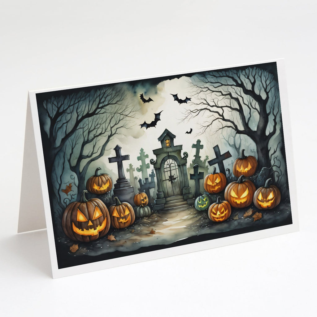 Graveyard Spooky Halloween Greeting Cards Pack of 8 Blank Cards with Envelopes Whimsical A7 Size 5x7