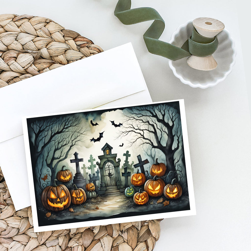 Graveyard Spooky Halloween Greeting Cards Pack of 8 Blank Cards with Envelopes Whimsical A7 Size 5x7