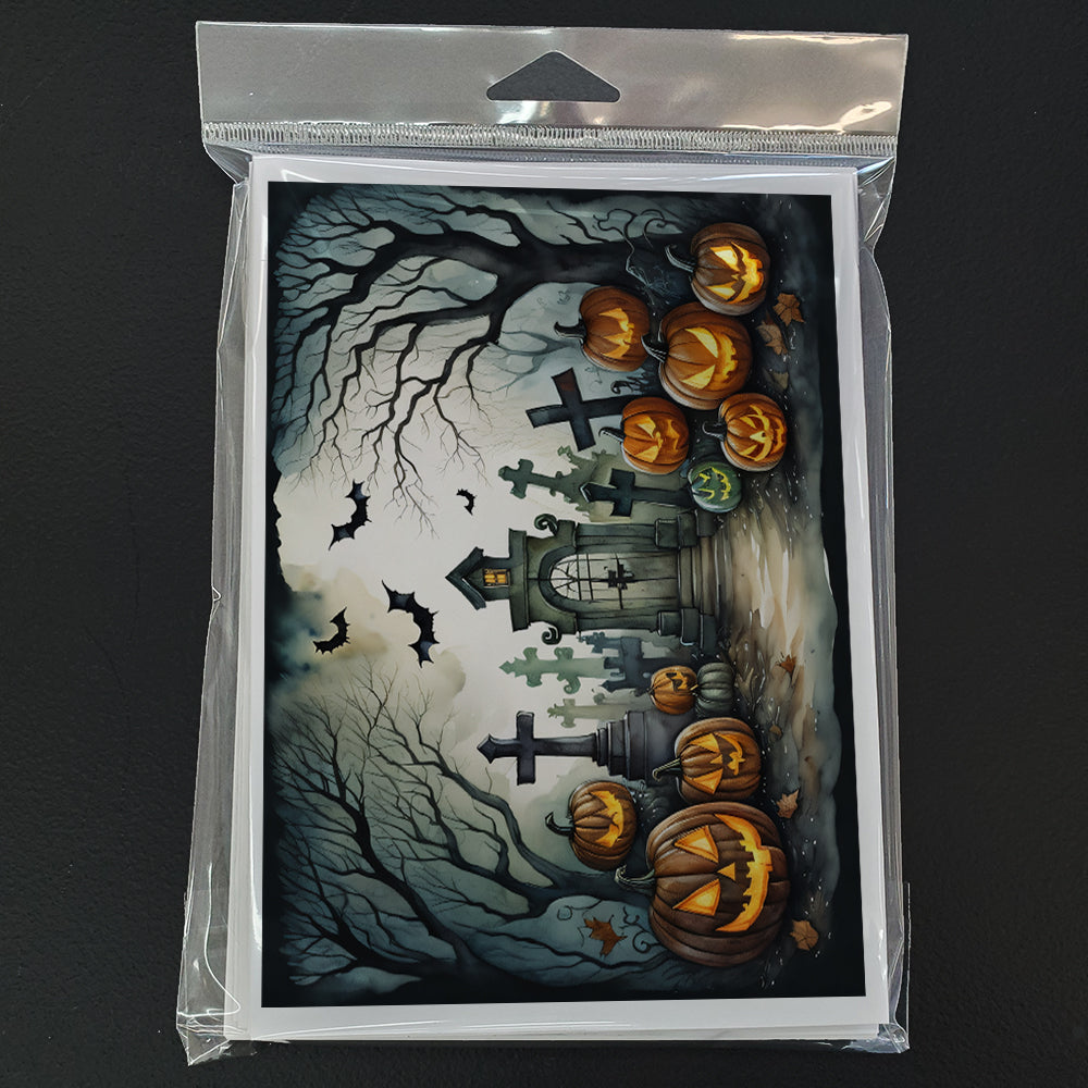 Graveyard Spooky Halloween Greeting Cards Pack of 8 Blank Cards with Envelopes Whimsical A7 Size 5x7