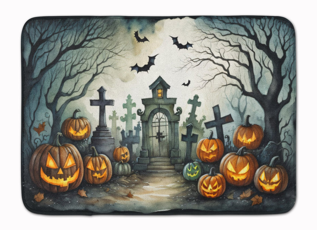 Graveyard Spooky Halloween Memory Foam Kitchen Mat Machine Washable Anti-Fatigue Cushion Comfort Bath or Kitchen Rug