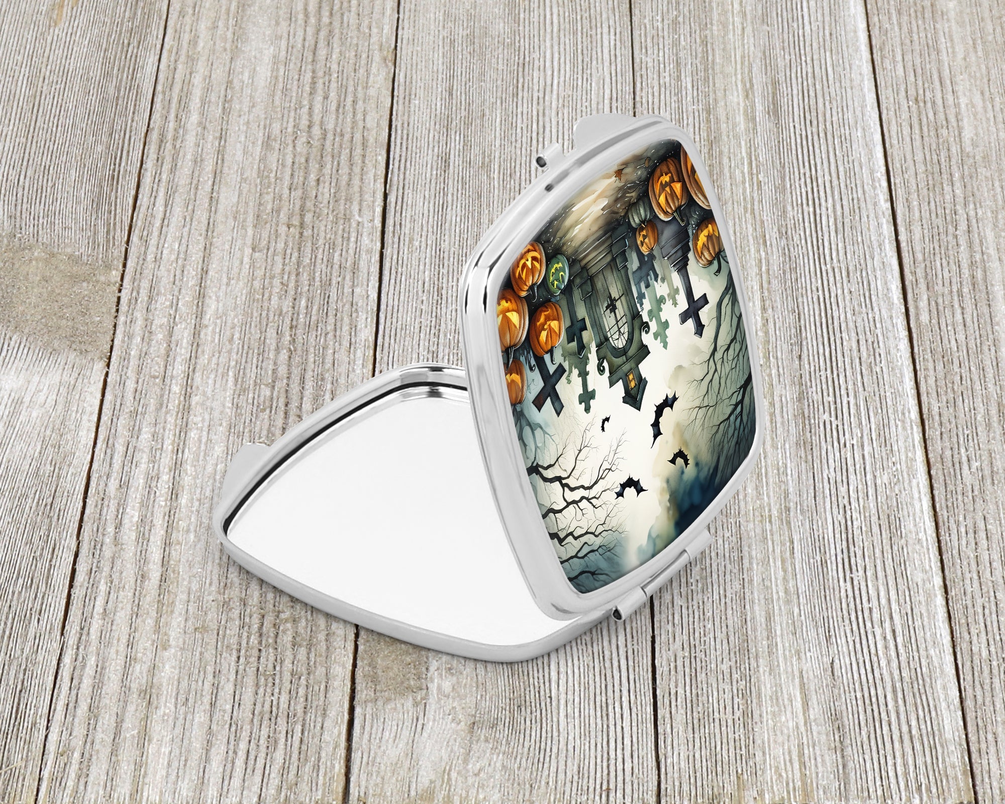 Graveyard Spooky Halloween Compact Mirror Decorative Travel Makeup Mirror for Women Girls Gifts Pocket Makeup Mirror Folding Handheld