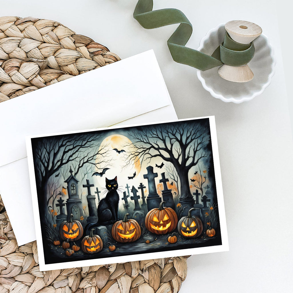 Black Cat Spooky Halloween Greeting Cards Pack of 8 Blank Cards with Envelopes Whimsical A7 Size 5x7