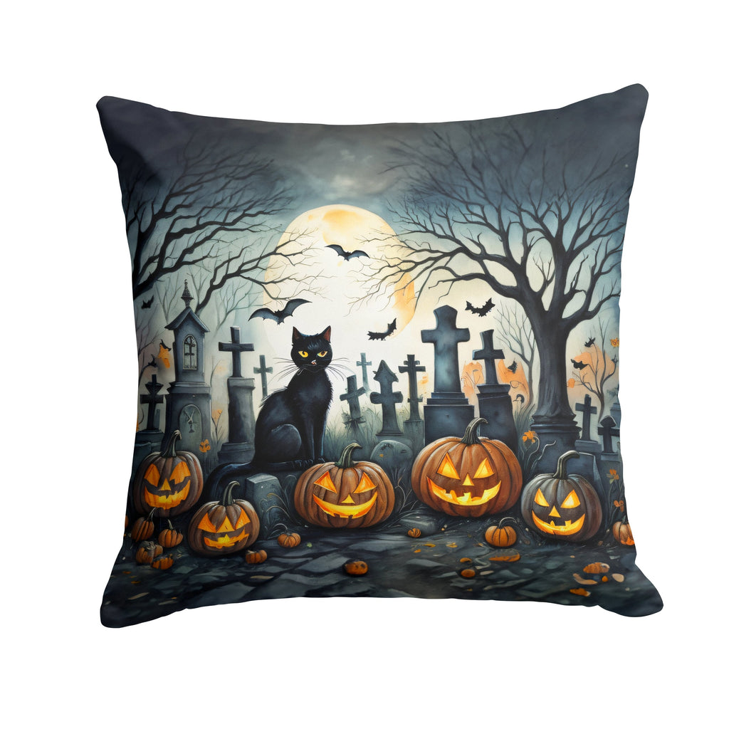 Black Cat Spooky Halloween Decorative Throw Pillow 14x14 Indoor Outdoor Accent Cushion, Fabric Cover with Insert for Sofa, Bed, Porch & Living Room