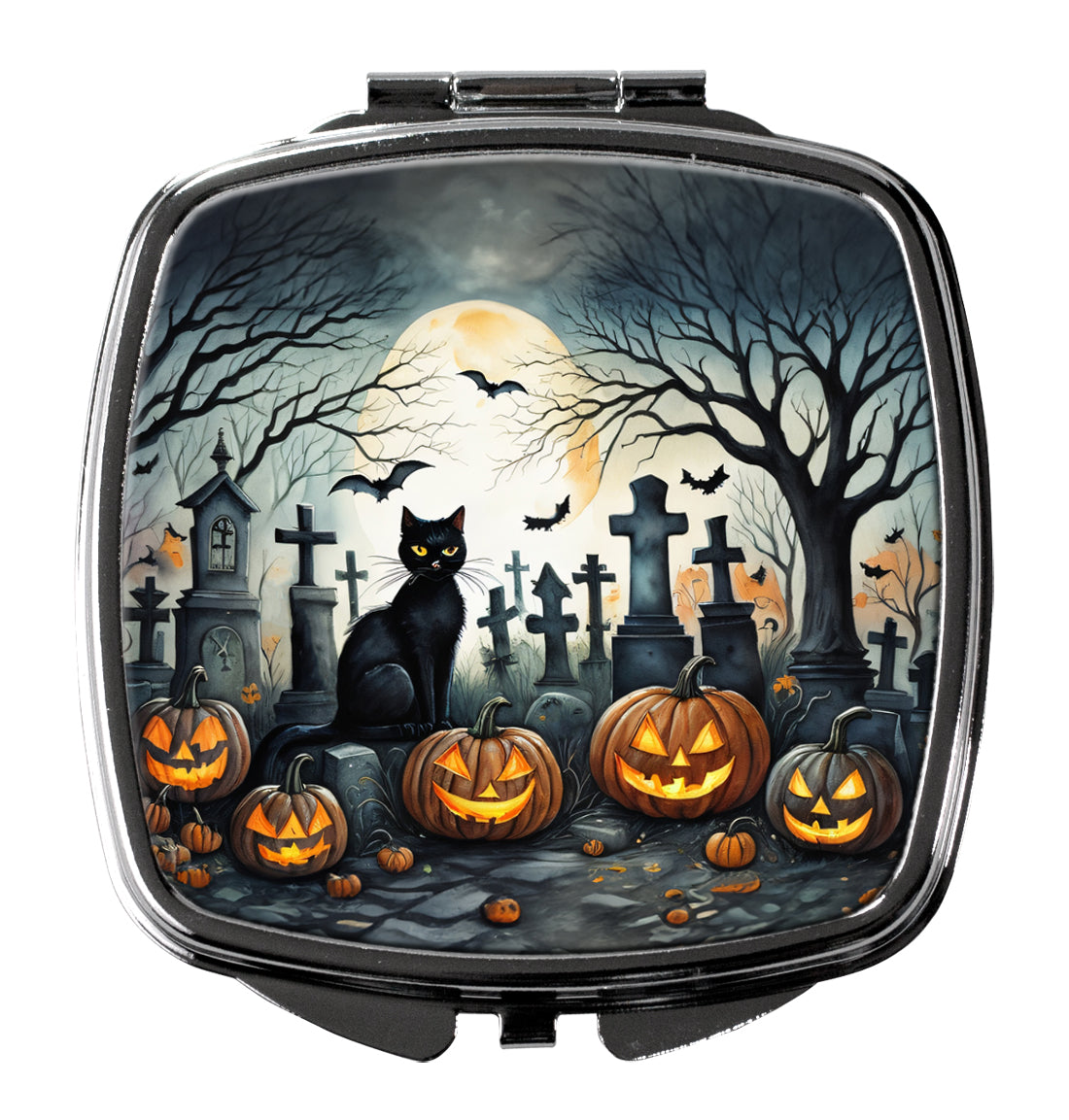Black Cat Spooky Halloween Compact Mirror Decorative Travel Makeup Mirror for Women Girls Gifts Pocket Makeup Mirror Folding Handheld