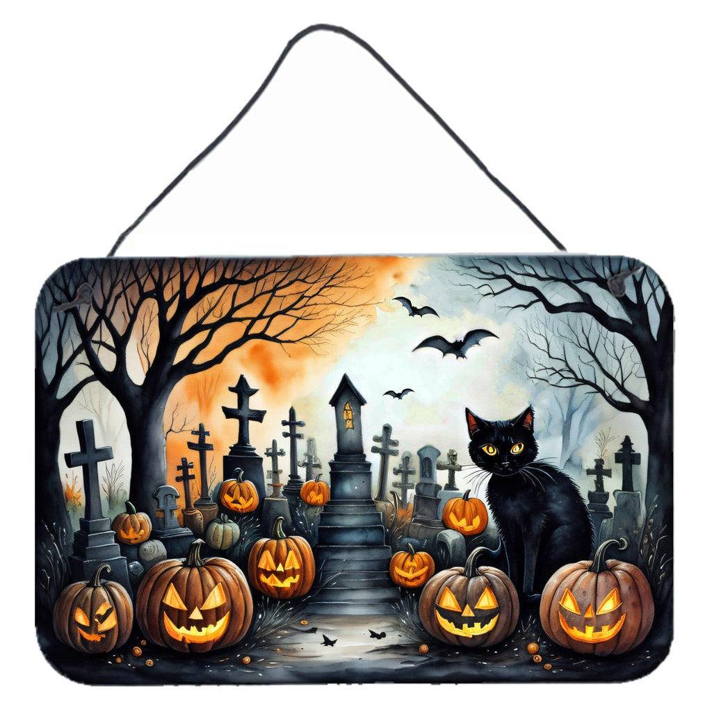 Black Cat Spooky Halloween Wall or Door Hanging Prints Aluminum Metal Sign Kitchen Wall Bar Bathroom Plaque Home Decor, 8HX12W, Multicolor