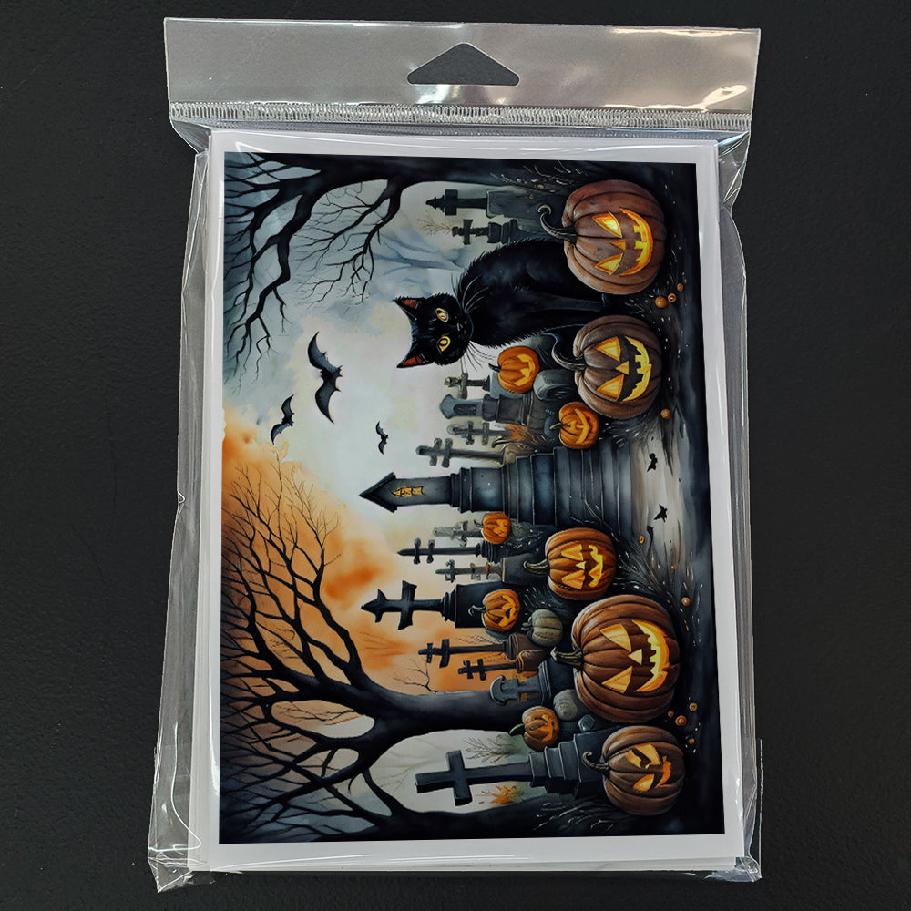 Black Cat Spooky Halloween Greeting Cards Pack of 8 Blank Cards with Envelopes Whimsical A7 Size 5x7