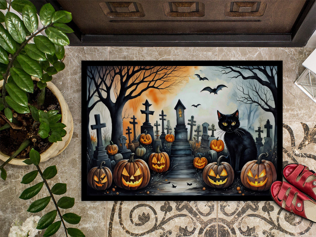 Black Cat Spooky Halloween Doormat Indoor Outdoor 24H X 36W Front Door Mat Rugs for Entryway, Non Slip Washable Low Pile,