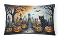 Black Cat Spooky Halloween Decorative Throw Pillow 12x16 Indoor Outdoor Accent Cushion, Fabric Cover with Insert for Sofa, Bed, Porch & Living Room