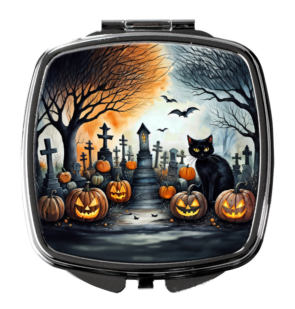 Black Cat Spooky Halloween Compact Mirror Decorative Travel Makeup Mirror for Women Girls Gifts Pocket Makeup Mirror Folding Handheld