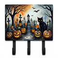 Black Cat Spooky Halloween Leash or Key Holder Wall Hooks, Coat Rack Wall Mount, for Hanging Keys, Towels, Aprons, Leashes