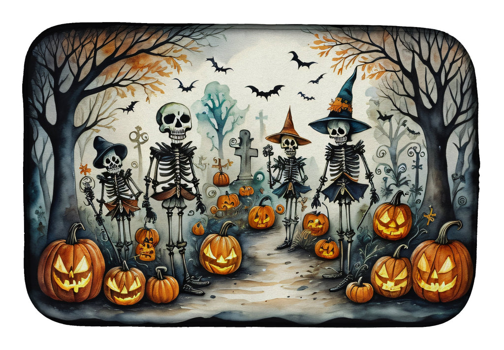 Calacas Skeletons Spooky Halloween Dish Drying Mat Absorbent Dish Drying Mat Pad for Kitchen Counter Dish Drainer Mat for Countertop, 14 x 21", Multicolor