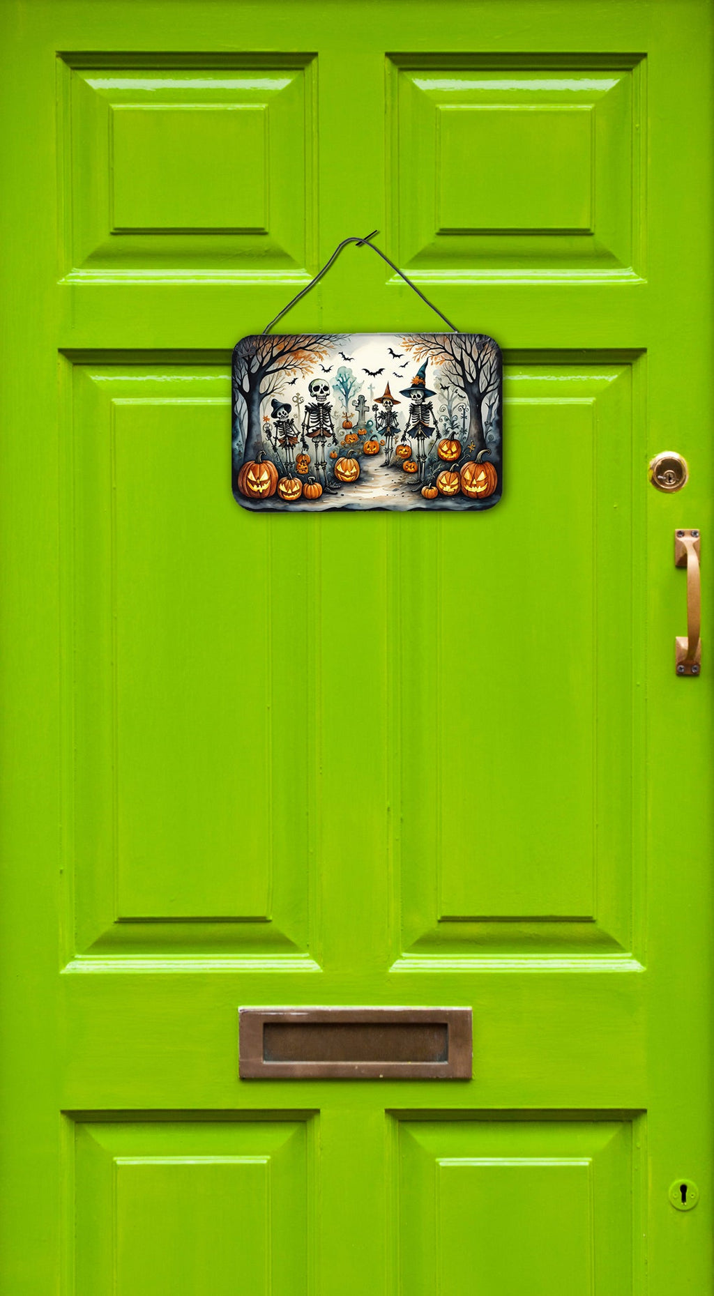 Calacas Skeletons Spooky Halloween Wall or Door Hanging Prints Aluminum Metal Sign Kitchen Wall Bar Bathroom Plaque Home Decor, 8HX12W, Multicolor