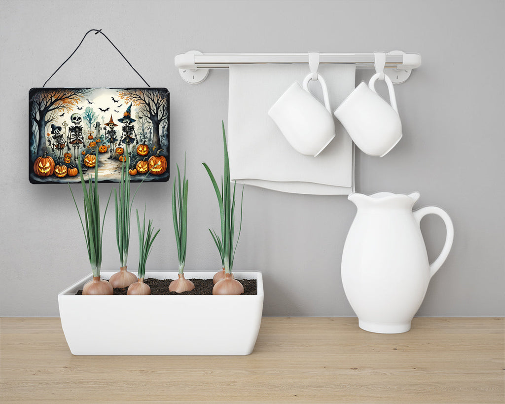 Calacas Skeletons Spooky Halloween Wall or Door Hanging Prints Aluminum Metal Sign Kitchen Wall Bar Bathroom Plaque Home Decor, 8HX12W, Multicolor