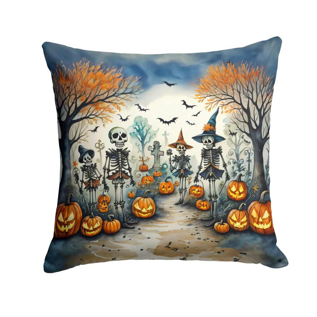 Calacas Skeletons Spooky Halloween Decorative Throw Pillow 14x14 Indoor Outdoor Accent Cushion, Fabric Cover with Insert for Sofa, Bed, Porch & Living Room