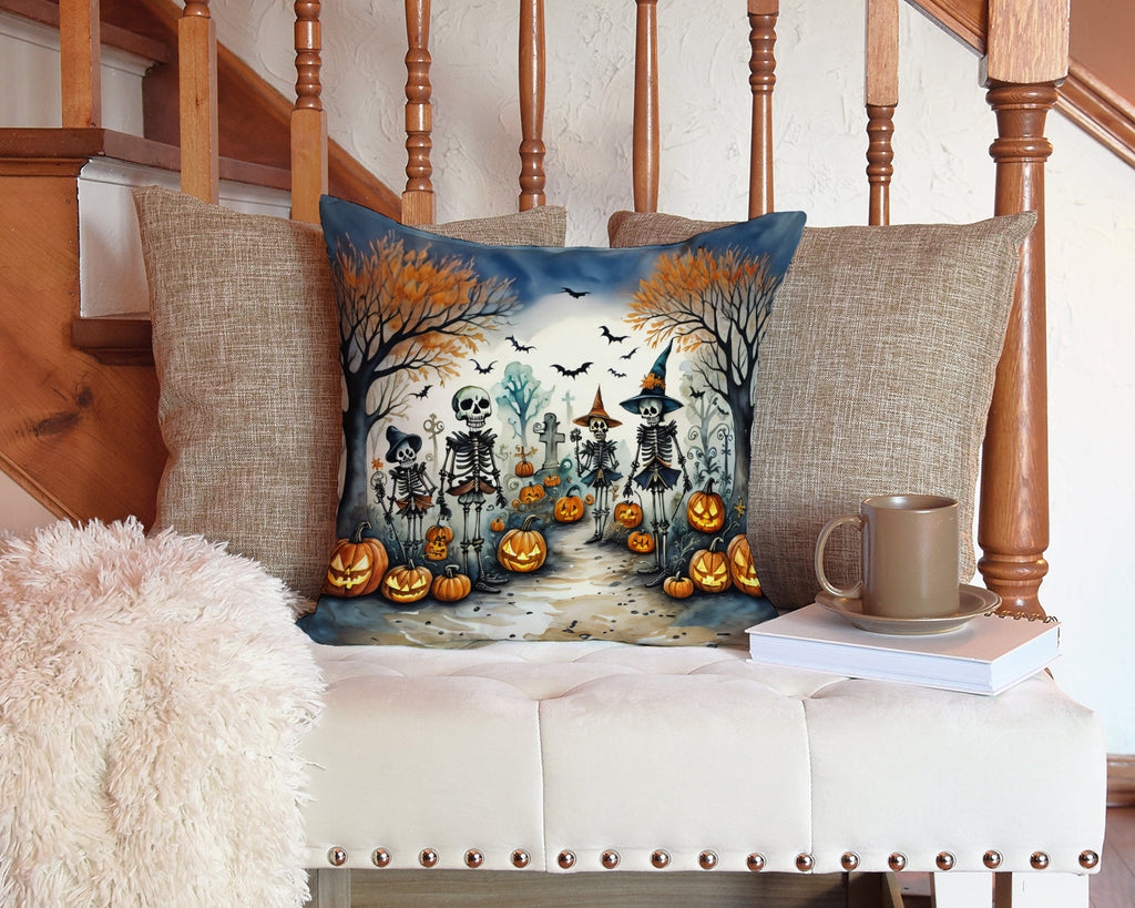 Calacas Skeletons Spooky Halloween Decorative Throw Pillow 14x14 Indoor Outdoor Accent Cushion, Fabric Cover with Insert for Sofa, Bed, Porch & Living Room