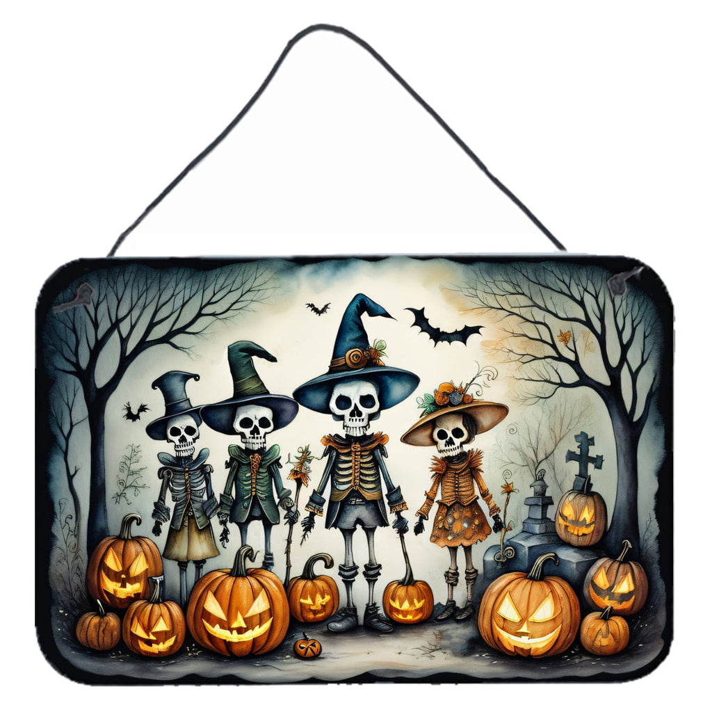 Calacas Skeletons Spooky Halloween Wall or Door Hanging Prints Aluminum Metal Sign Kitchen Wall Bar Bathroom Plaque Home Decor, 8HX12W, Multicolor