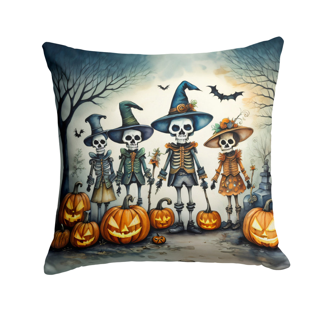 Calacas Skeletons Spooky Halloween Decorative Throw Pillow 14x14 Indoor Outdoor Accent Cushion, Fabric Cover with Insert for Sofa, Bed, Porch & Living Room
