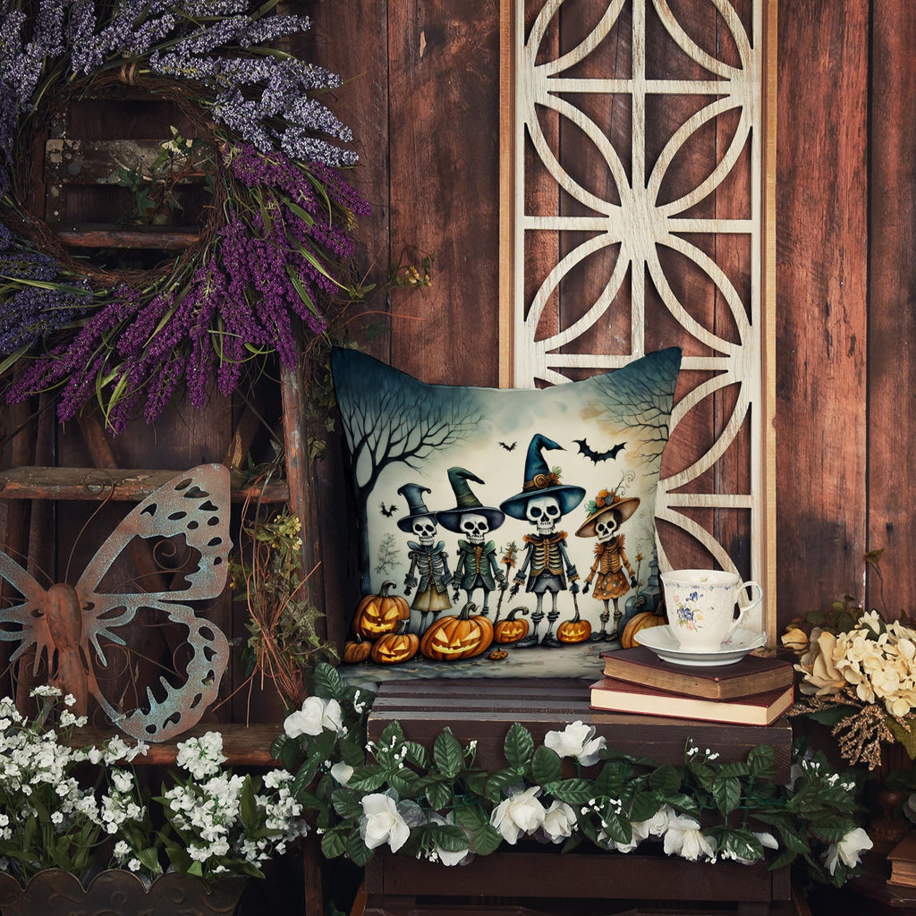 Calacas Skeletons Spooky Halloween Decorative Throw Pillow 14x14 Indoor Outdoor Accent Cushion, Fabric Cover with Insert for Sofa, Bed, Porch & Living Room