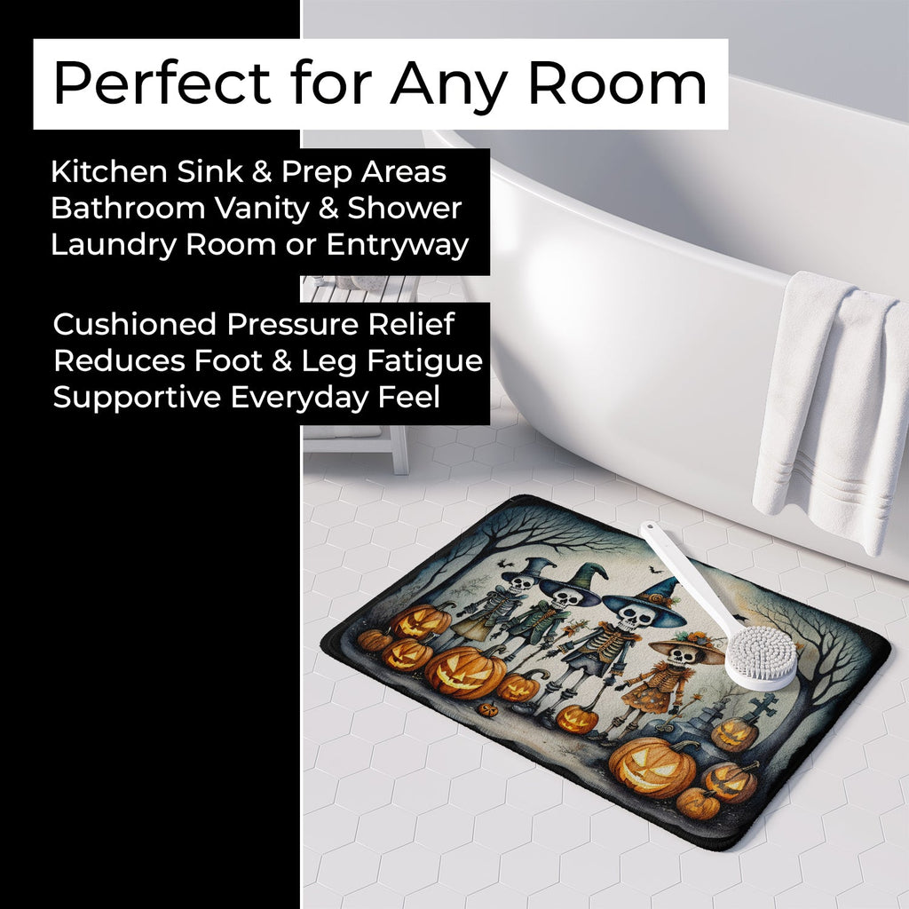 Calacas Skeletons Spooky Halloween Memory Foam Kitchen Mat Machine Washable Anti-Fatigue Cushion Comfort Bath or Kitchen Rug