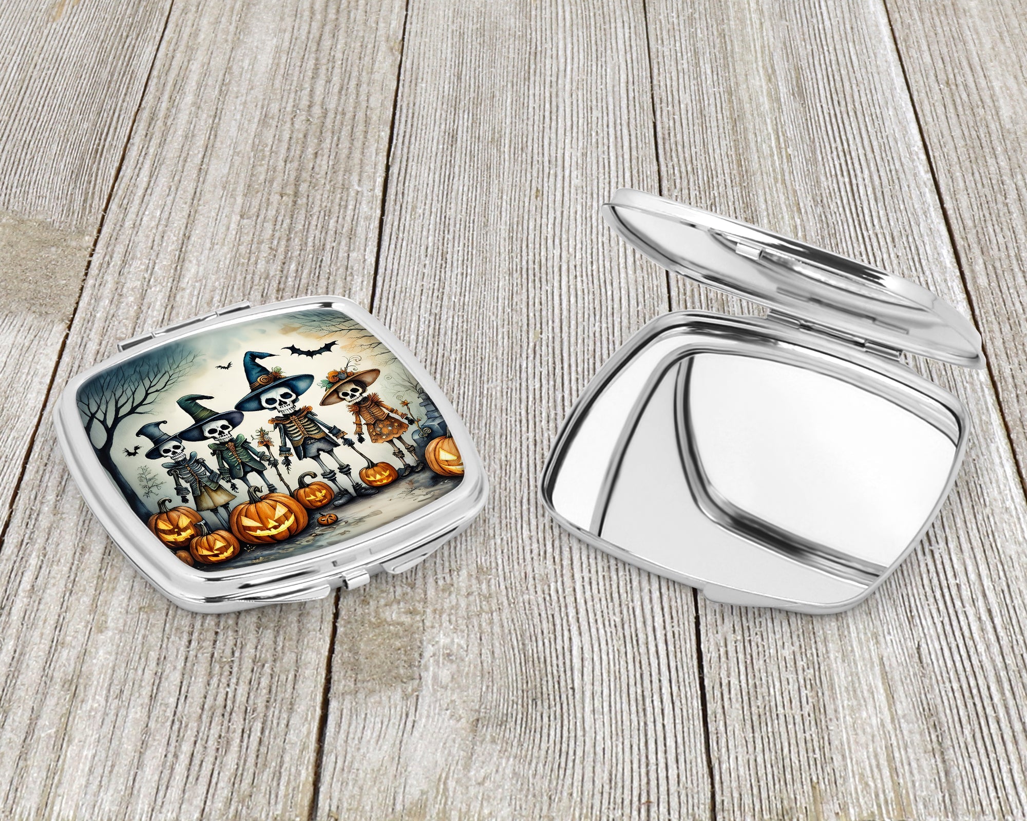 Calacas Skeletons Spooky Halloween Compact Mirror Decorative Travel Makeup Mirror for Women Girls Gifts Pocket Makeup Mirror Folding Handheld