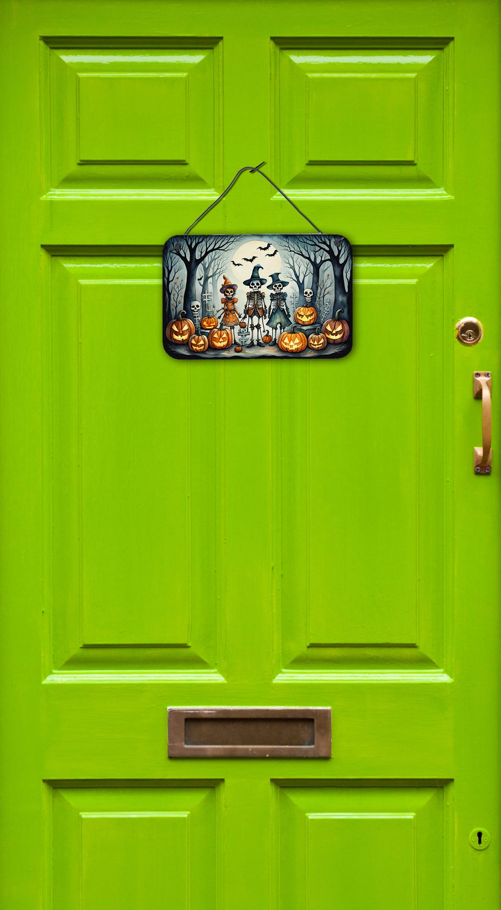 Calacas Skeletons Spooky Halloween Wall or Door Hanging Prints Aluminum Metal Sign Kitchen Wall Bar Bathroom Plaque Home Decor, 8HX12W, Multicolor