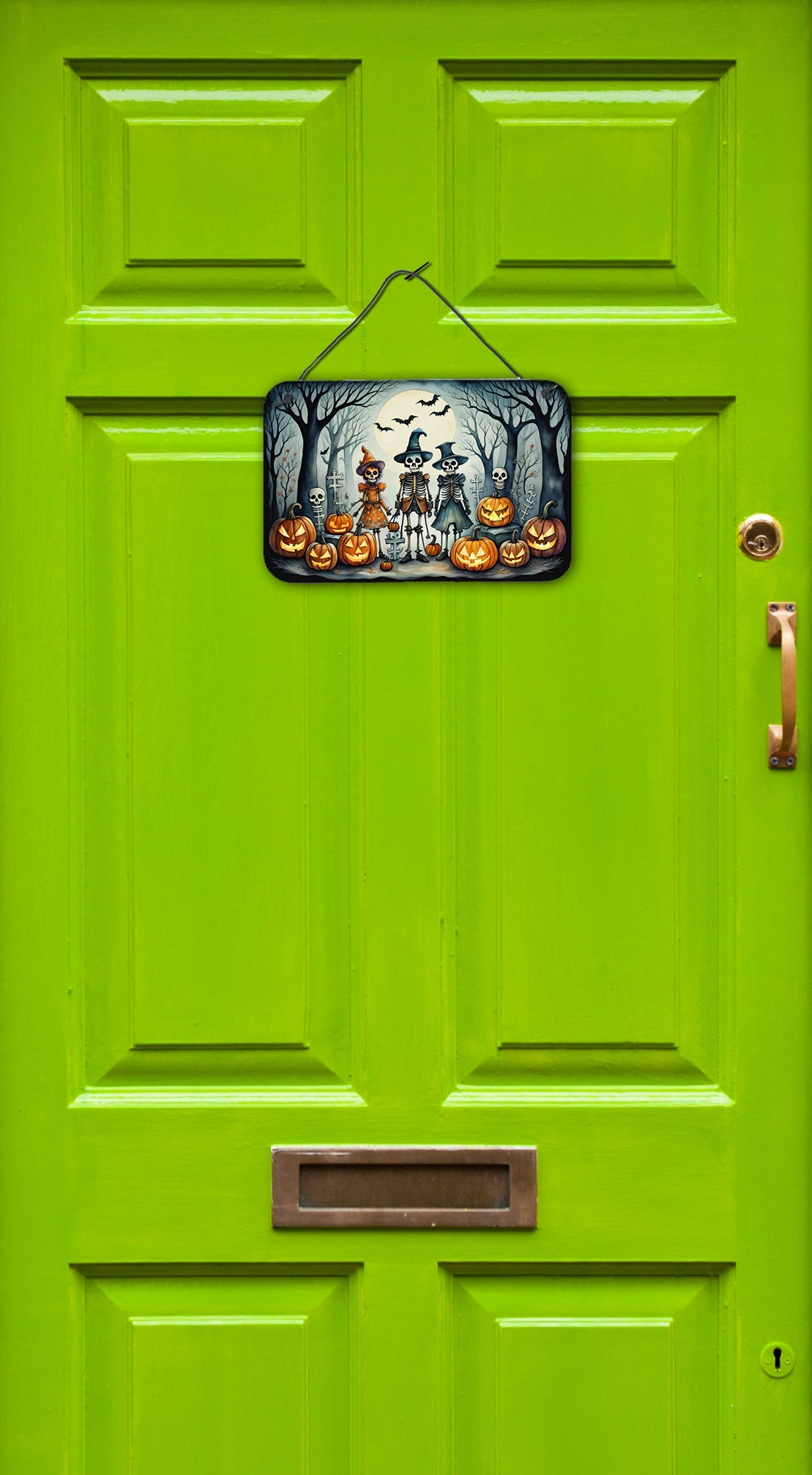 Calacas Skeletons Spooky Halloween Wall or Door Hanging Prints Aluminum Metal Sign Kitchen Wall Bar Bathroom Plaque Home Decor, 8HX12W, Multicolor