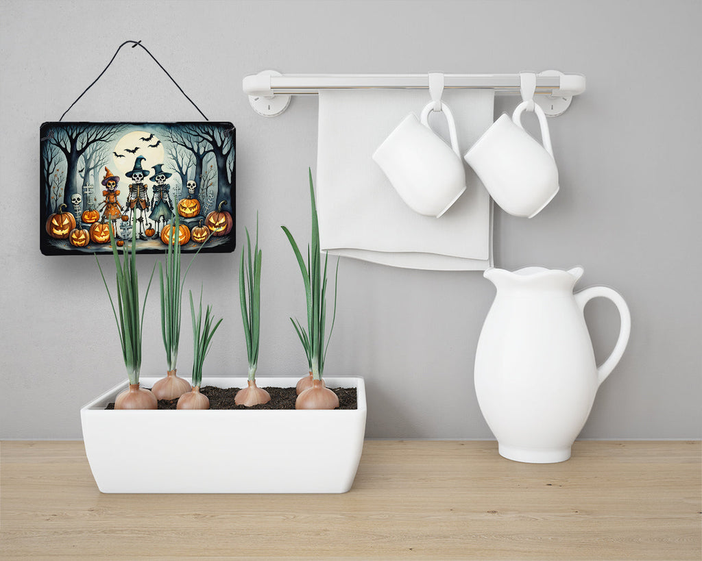 Calacas Skeletons Spooky Halloween Wall or Door Hanging Prints Aluminum Metal Sign Kitchen Wall Bar Bathroom Plaque Home Decor, 8HX12W, Multicolor