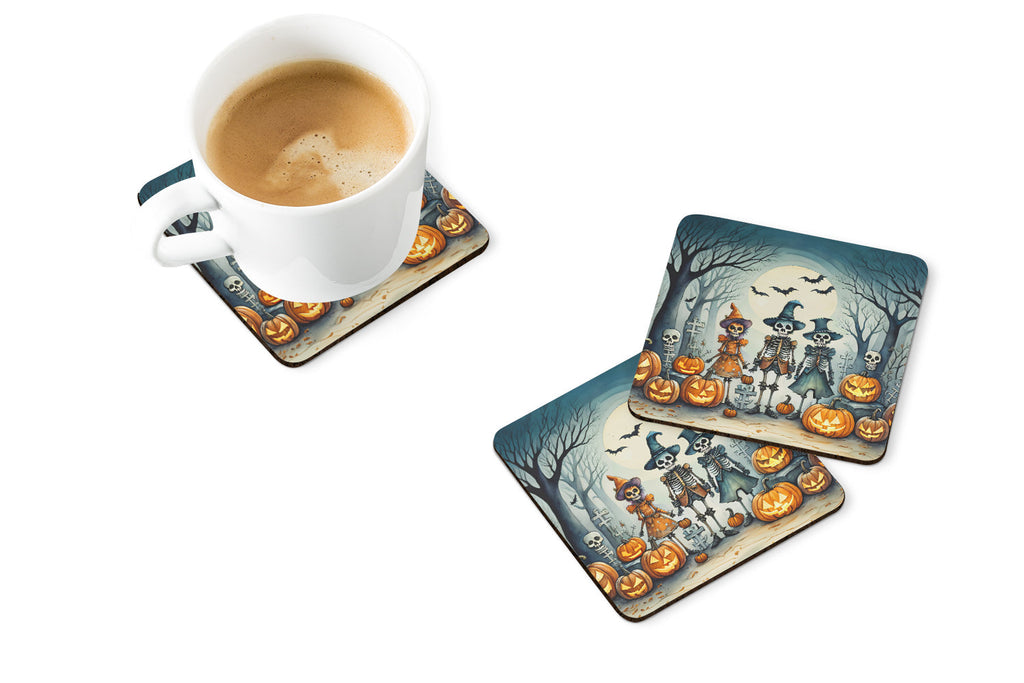 Calacas Skeletons Spooky Halloween Foam Coasters Set of 4 Cup Coasters for Indoor Outdoor, Tabletop Protection, Anti Slip, Mouse pad Material