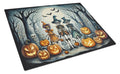 Calacas Skeletons Spooky Halloween Cutting Board Tempered Glass Kitchen Cutting Surface, Heat Resistant Chopping, Non-Slip Feet, Food Prep & Serving