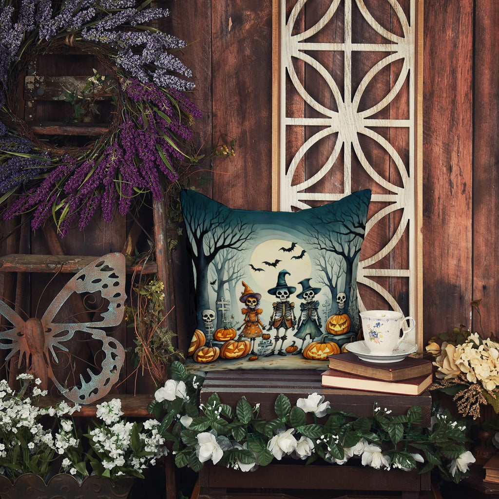 Calacas Skeletons Spooky Halloween Decorative Throw Pillow 14x14 Indoor Outdoor Accent Cushion, Fabric Cover with Insert for Sofa, Bed, Porch & Living Room