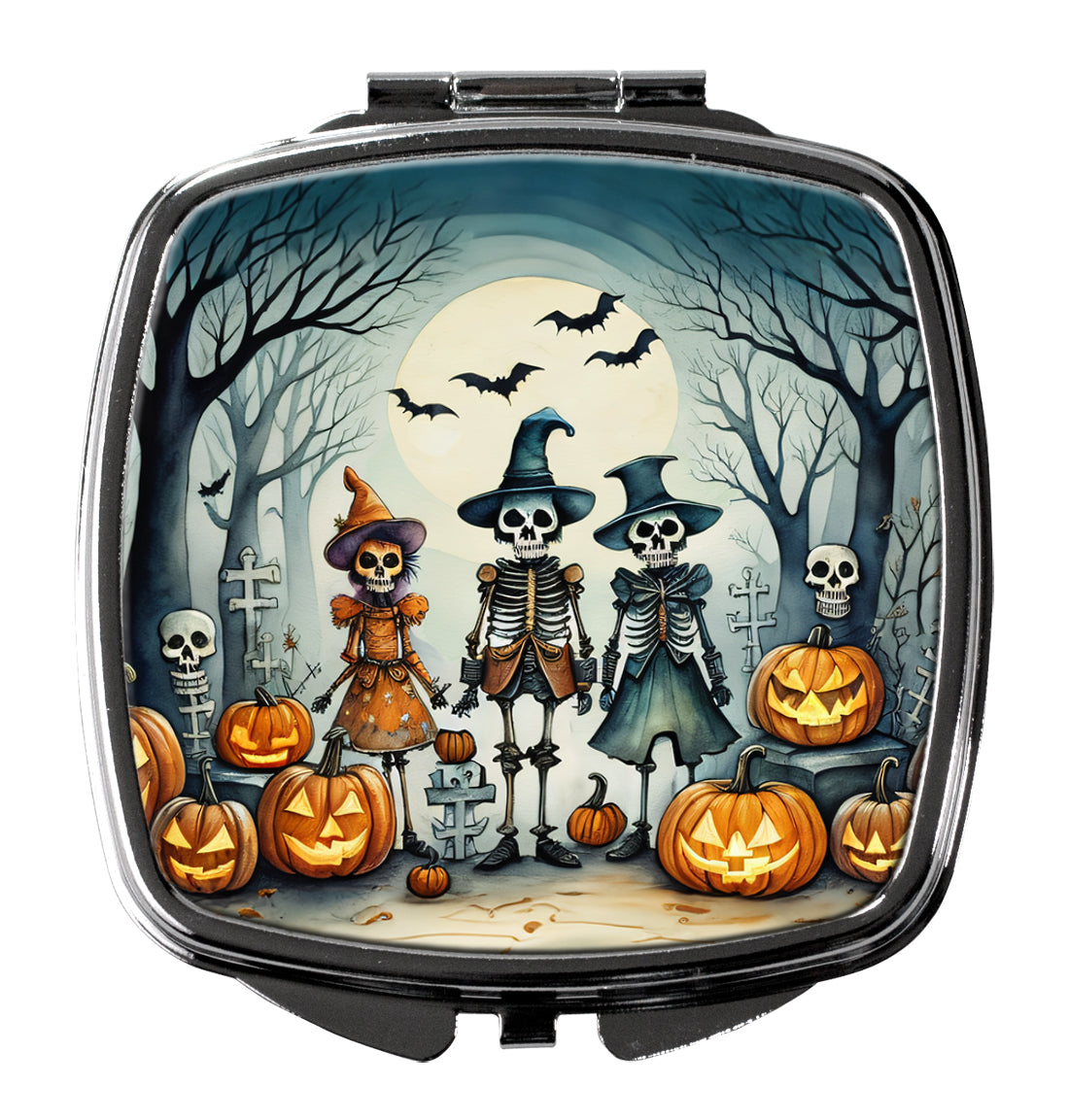 Calacas Skeletons Spooky Halloween Compact Mirror Decorative Travel Makeup Mirror for Women Girls Gifts Pocket Makeup Mirror Folding Handheld