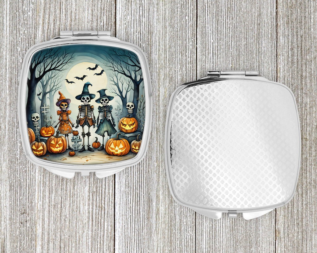 Calacas Skeletons Spooky Halloween Compact Mirror Decorative Travel Makeup Mirror for Women Girls Gifts Pocket Makeup Mirror Folding Handheld