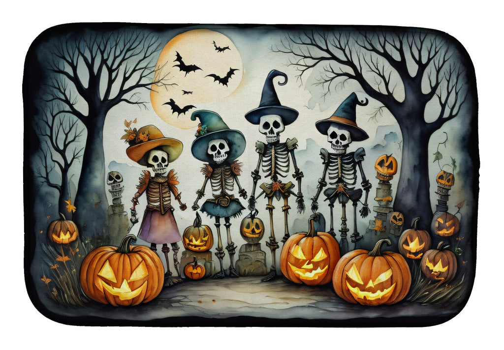 Calacas Skeletons Spooky Halloween Dish Drying Mat Absorbent Dish Drying Mat Pad for Kitchen Counter Dish Drainer Mat for Countertop, 14 x 21", Multicolor