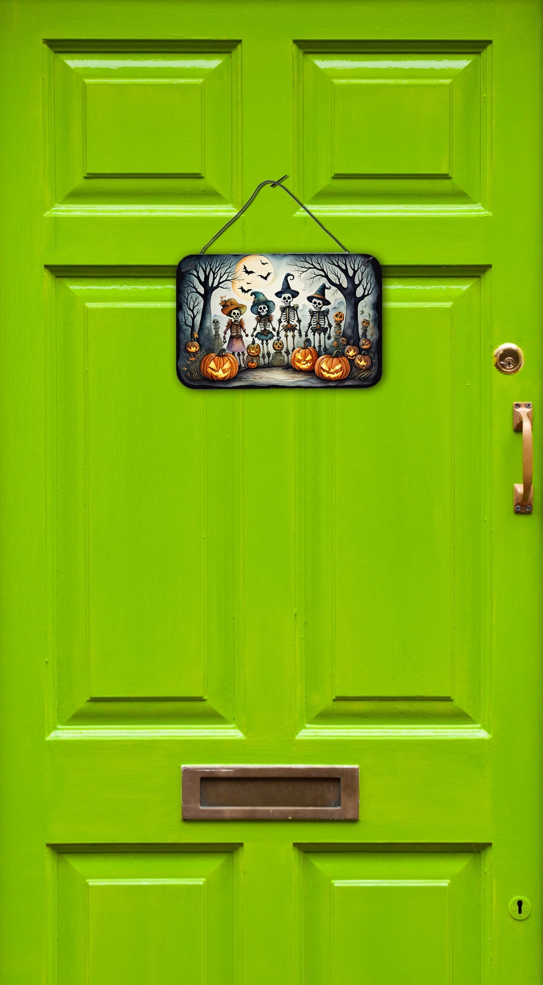 Calacas Skeletons Spooky Halloween Wall or Door Hanging Prints Aluminum Metal Sign Kitchen Wall Bar Bathroom Plaque Home Decor, 8HX12W, Multicolor