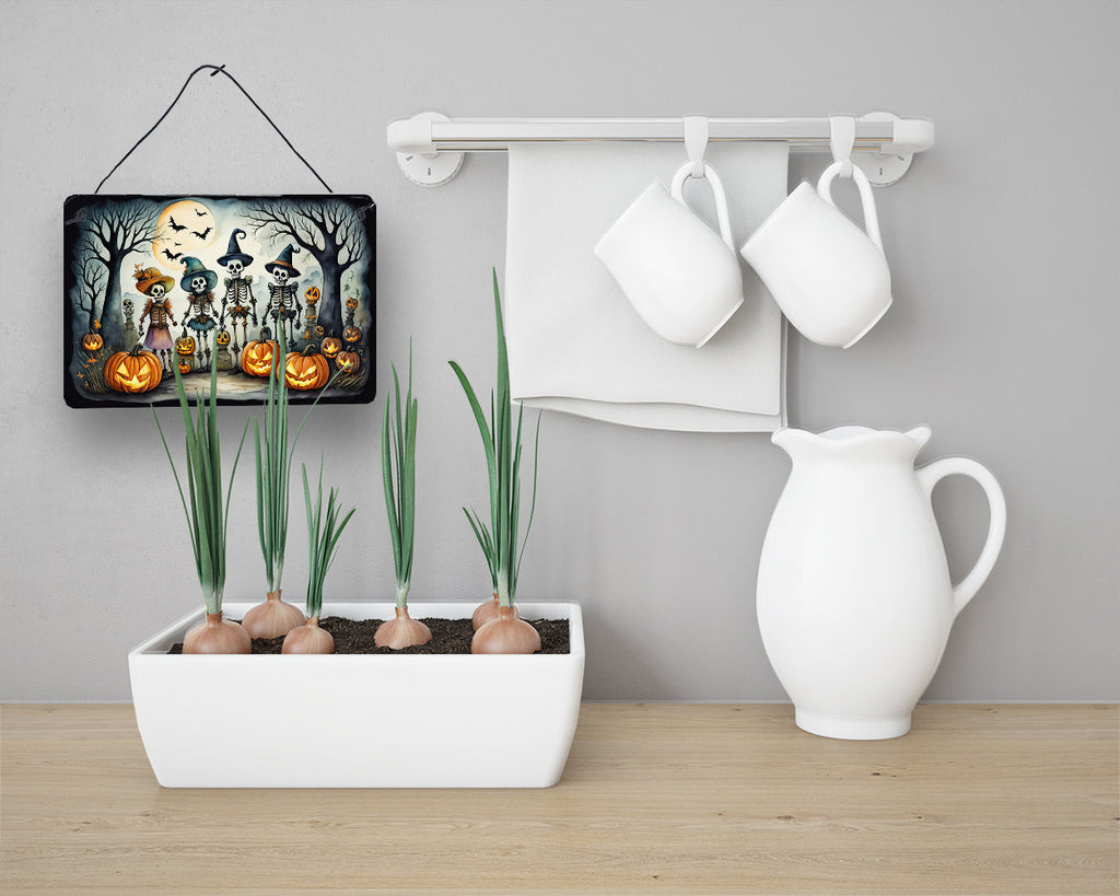 Calacas Skeletons Spooky Halloween Wall or Door Hanging Prints Aluminum Metal Sign Kitchen Wall Bar Bathroom Plaque Home Decor, 8HX12W, Multicolor