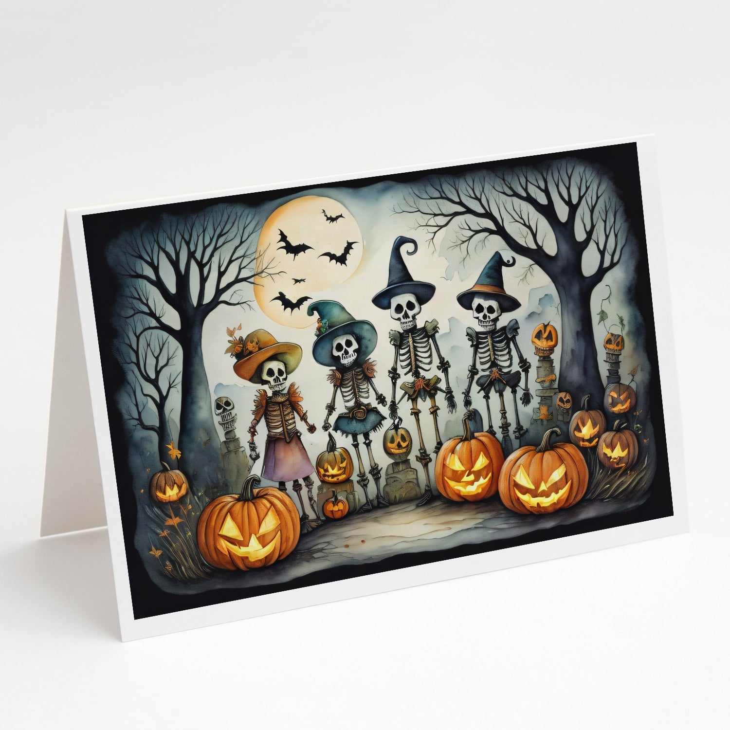 Calacas Skeletons Spooky Halloween Greeting Cards Pack of 8 Blank Cards with Envelopes Whimsical A7 Size 5x7