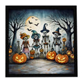 Calacas Skeletons Spooky Halloween Framed Metal Print Bathroom, Kitchen, Office, Home Decor Wall Art Ready to Hang, Square, 8X8