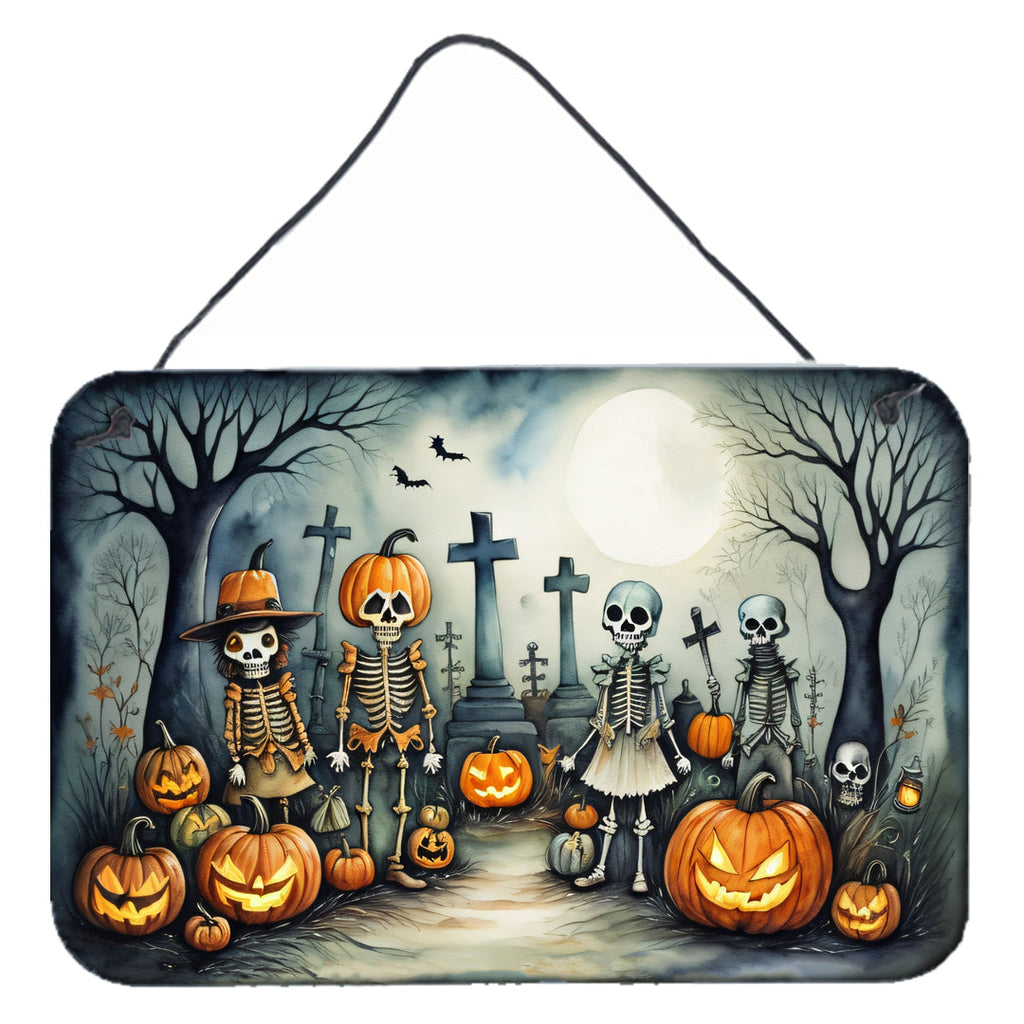 Calacas Skeletons Spooky Halloween Wall or Door Hanging Prints Aluminum Metal Sign Kitchen Wall Bar Bathroom Plaque Home Decor, 8HX12W, Multicolor