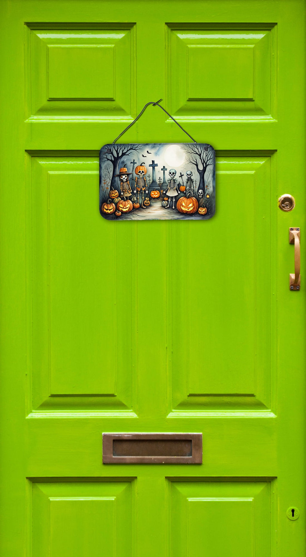 Calacas Skeletons Spooky Halloween Wall or Door Hanging Prints Aluminum Metal Sign Kitchen Wall Bar Bathroom Plaque Home Decor, 8HX12W, Multicolor