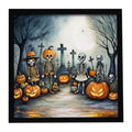 Calacas Skeletons Spooky Halloween Framed Metal Print Bathroom, Kitchen, Office, Home Decor Wall Art Ready to Hang, Square, 8X8