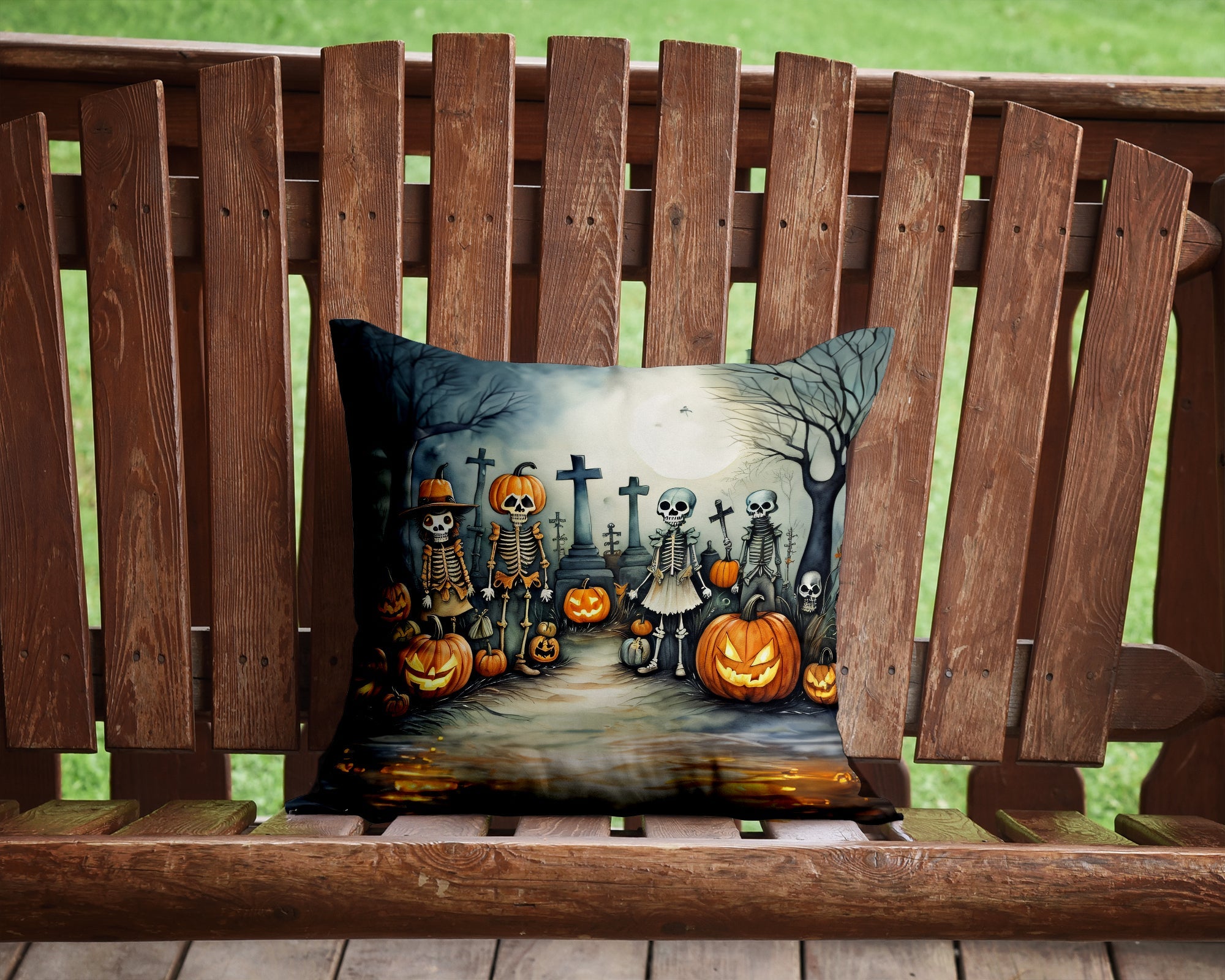 Calacas Skeletons Spooky Halloween Decorative Throw Pillow 14x14 Indoor Outdoor Accent Cushion, Fabric Cover with Insert for Sofa, Bed, Porch & Living Room