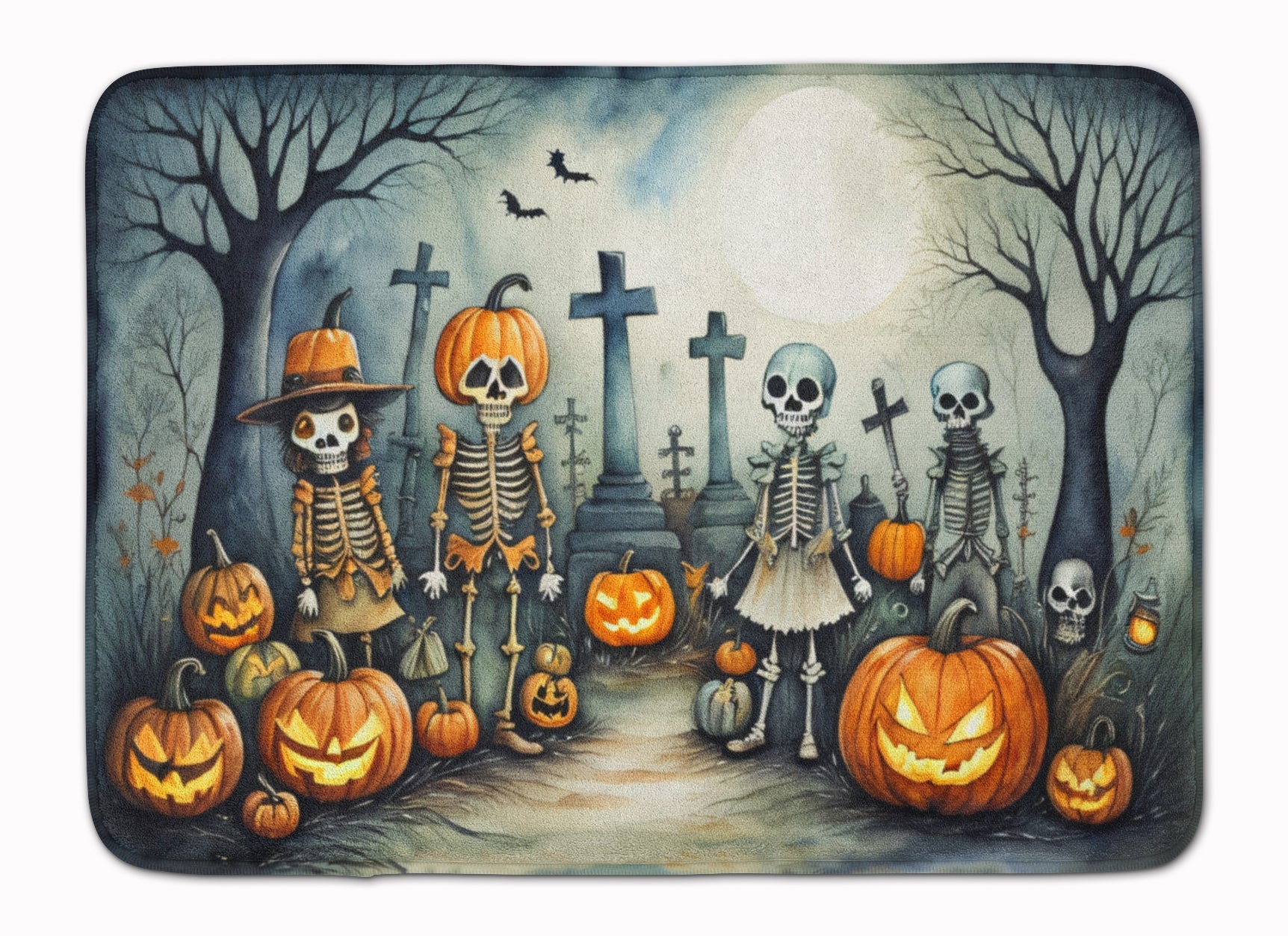 Calacas Skeletons Spooky Halloween Memory Foam Kitchen Mat Machine Washable Anti-Fatigue Cushion Comfort Bath or Kitchen Rug