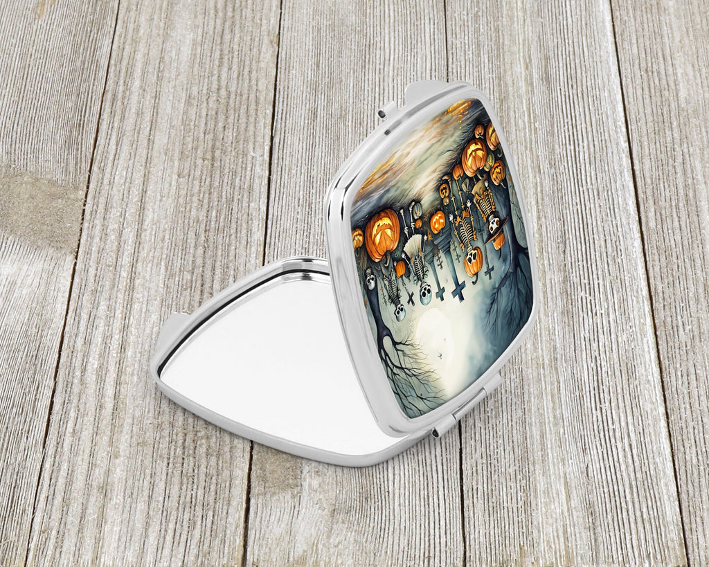 Calacas Skeletons Spooky Halloween Compact Mirror Decorative Travel Makeup Mirror for Women Girls Gifts Pocket Makeup Mirror Folding Handheld
