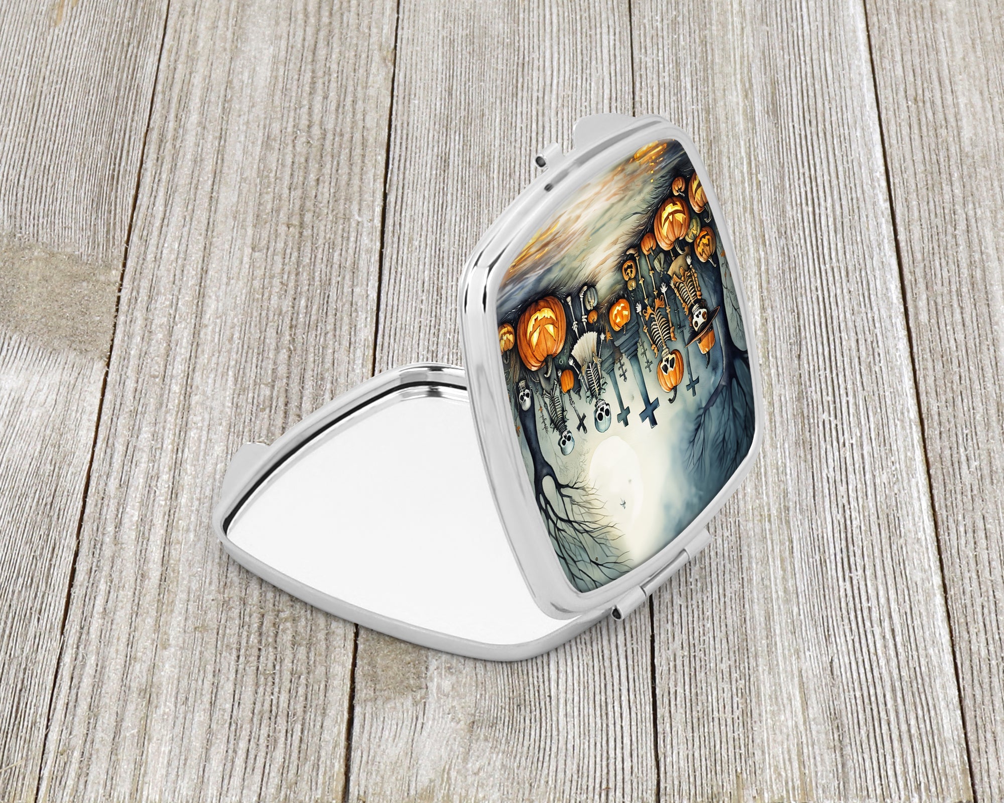 Calacas Skeletons Spooky Halloween Compact Mirror Decorative Travel Makeup Mirror for Women Girls Gifts Pocket Makeup Mirror Folding Handheld