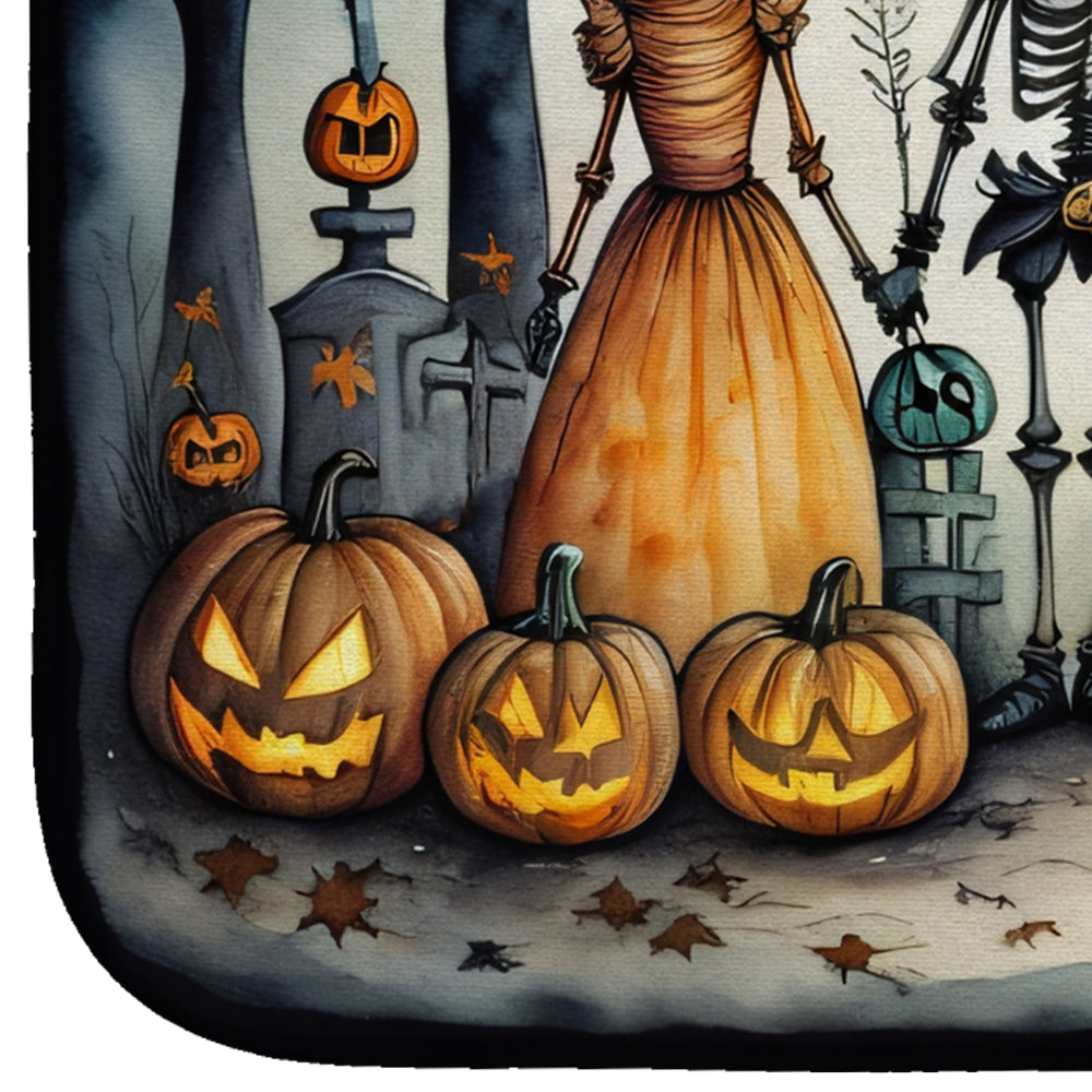 Calacas Skeletons Spooky Halloween Dish Drying Mat Absorbent Dish Drying Mat Pad for Kitchen Counter Dish Drainer Mat for Countertop, 14 x 21", Multicolor