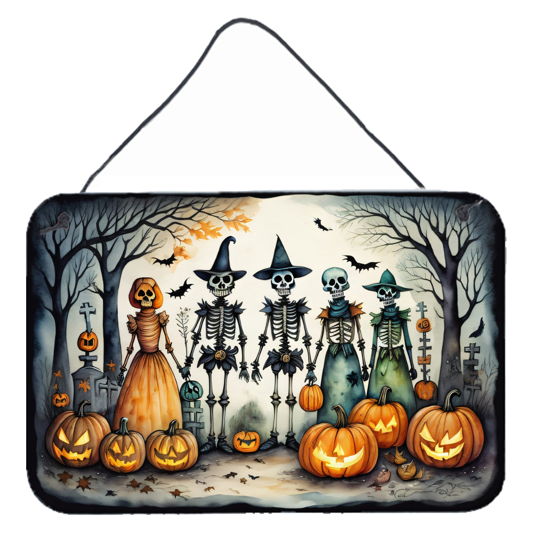 Calacas Skeletons Spooky Halloween Wall or Door Hanging Prints Aluminum Metal Sign Kitchen Wall Bar Bathroom Plaque Home Decor, 8HX12W, Multicolor