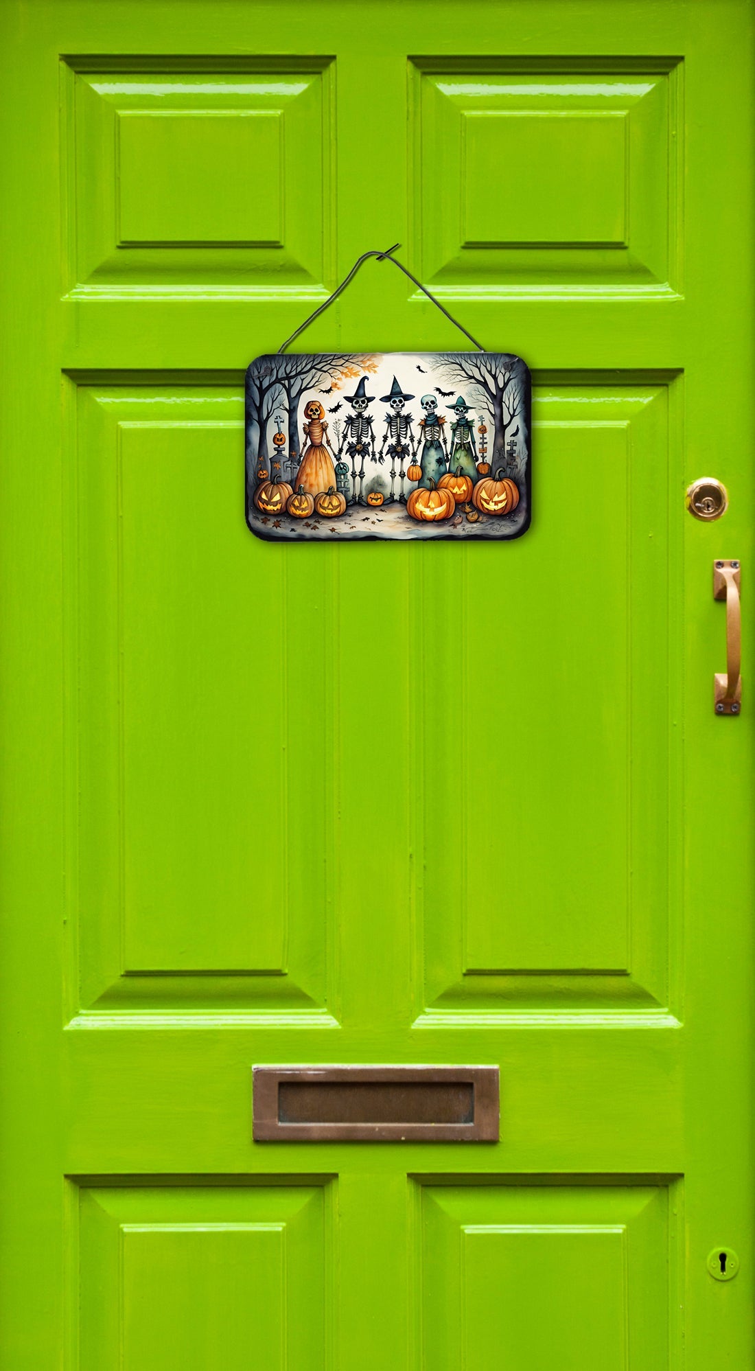 Calacas Skeletons Spooky Halloween Wall or Door Hanging Prints Aluminum Metal Sign Kitchen Wall Bar Bathroom Plaque Home Decor, 8HX12W, Multicolor